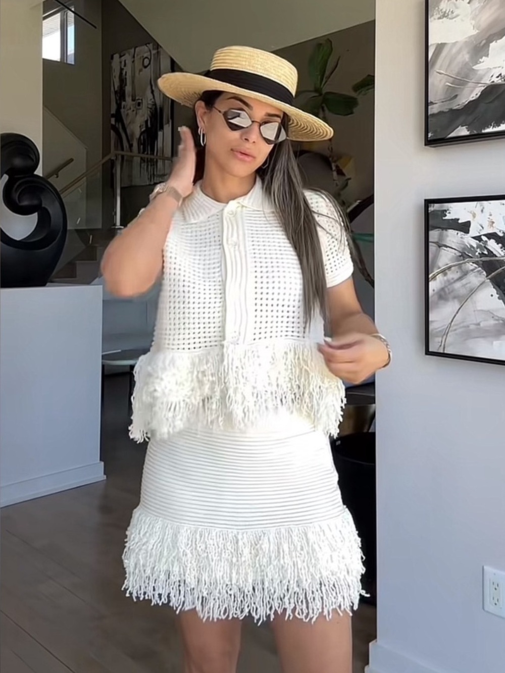 ZARA NEW knit fringe mini skirt and button top cream ivory - Picture 5 of 11